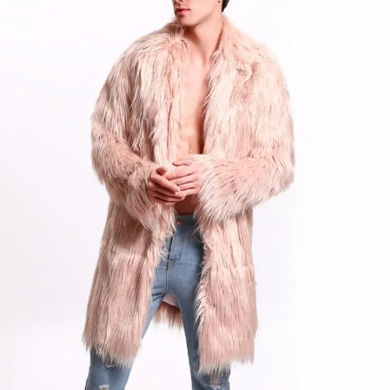 Marque de luxe hommes hiver nouveau décontracté mode fausse fourrure manteau mi-long fausse fourrure de renard veste col de fourrure pardessus hommes veste noir