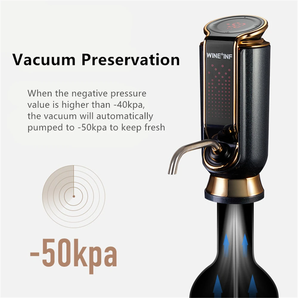 Waterproof Electric Wine Aerator Alcohol Output Setting Wine Decanter Dispenser Pump 10 Days Vacuum Preservation Wine Stopper