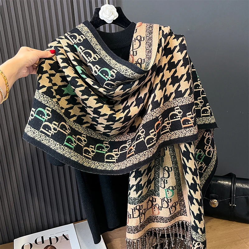 Luxury Warm Poncho Cashmere Winter Women Scarf Plaid Print Shawl Wraps Female Thick Pashmina Blanket Bufanda Travel Echarpe