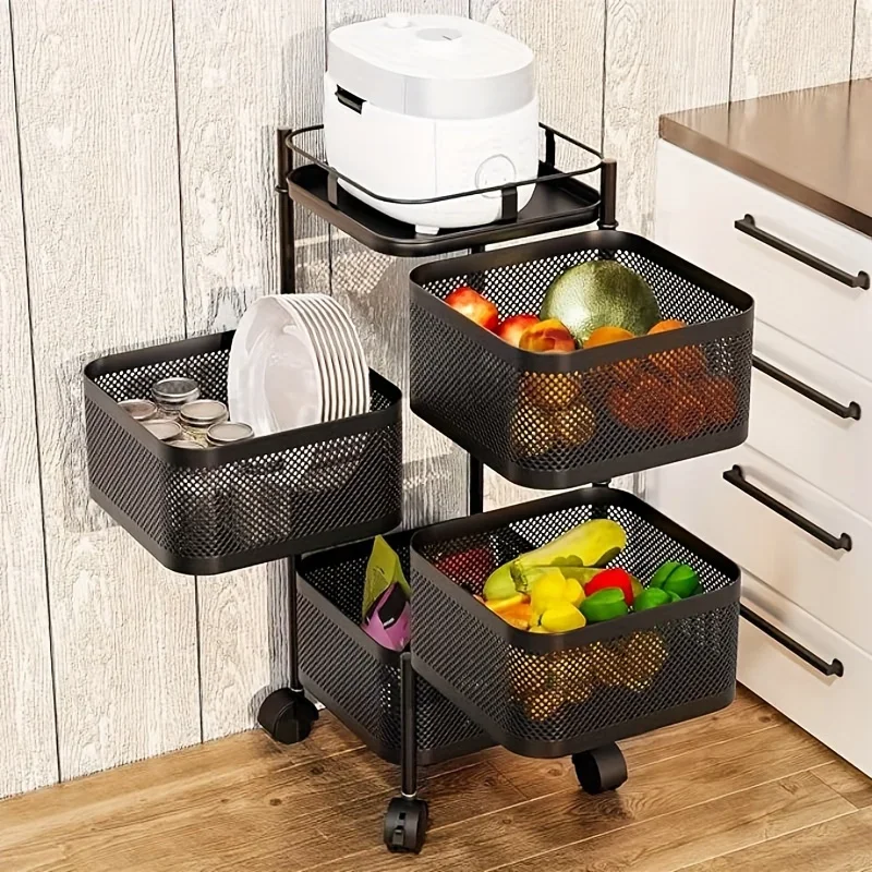 3-Tier/5-Tier Metal Rolling Storage Cart, Large Capacity Organizer for Kitchen, Office, Living Room, Fruit & Vegetable Stand