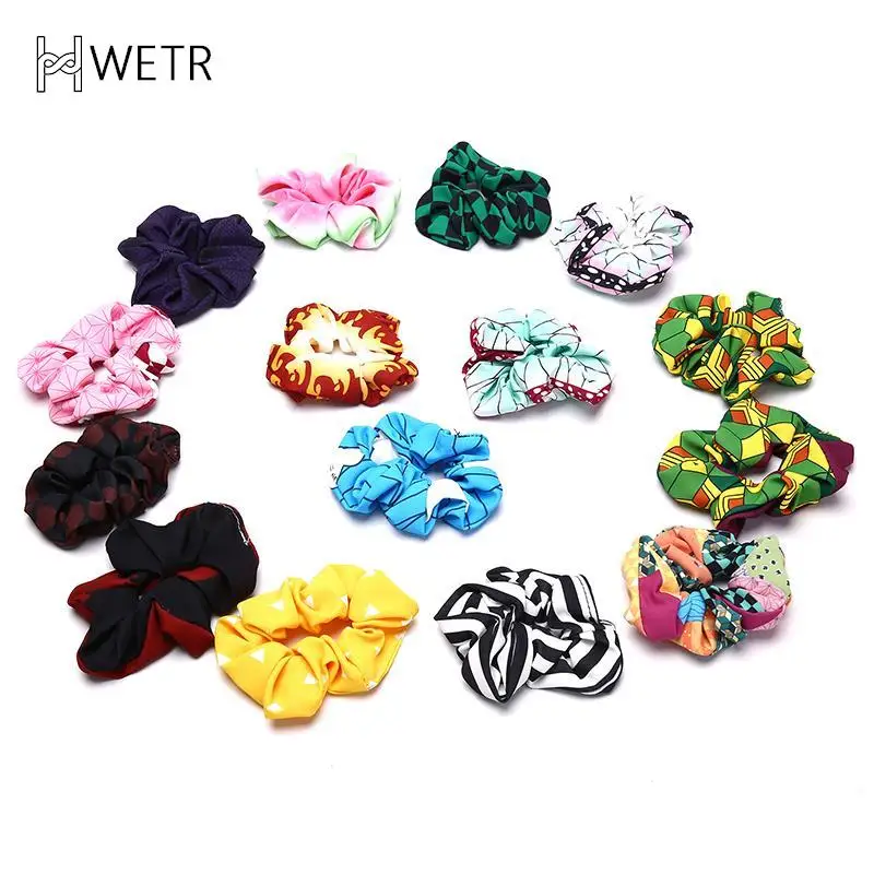 2021แฟชั่น Demon Slayer: Kimetsu ไม่มี Yaiba Scrunchie Elastic Handmade HeadBands ผมวงเชือกคลิป Headdress