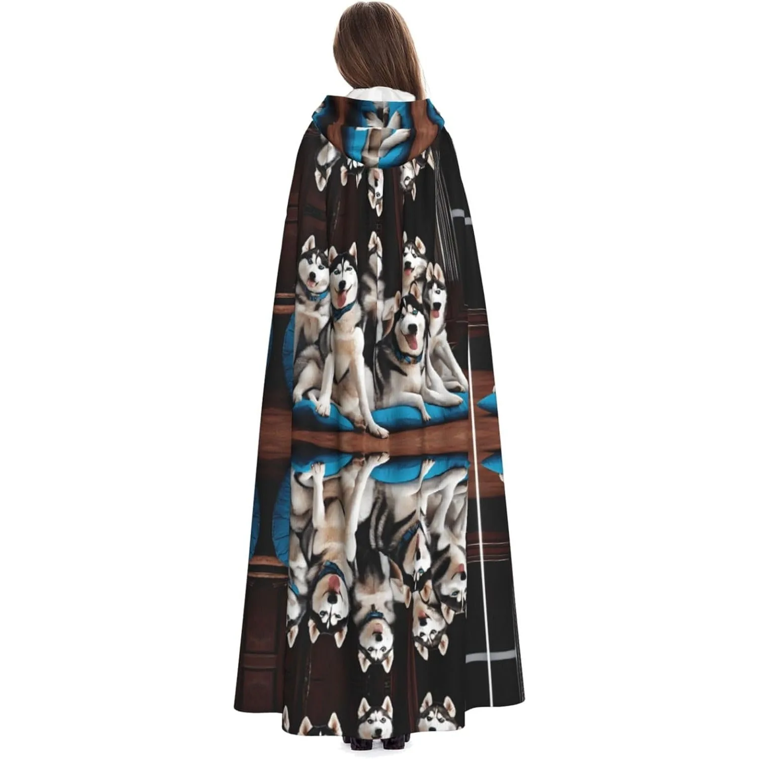 

Lovely husky Printed Adult Hooded Cloak for Halloween Christmas Cosplay Cloak Cape Costume Holiday Party Decor