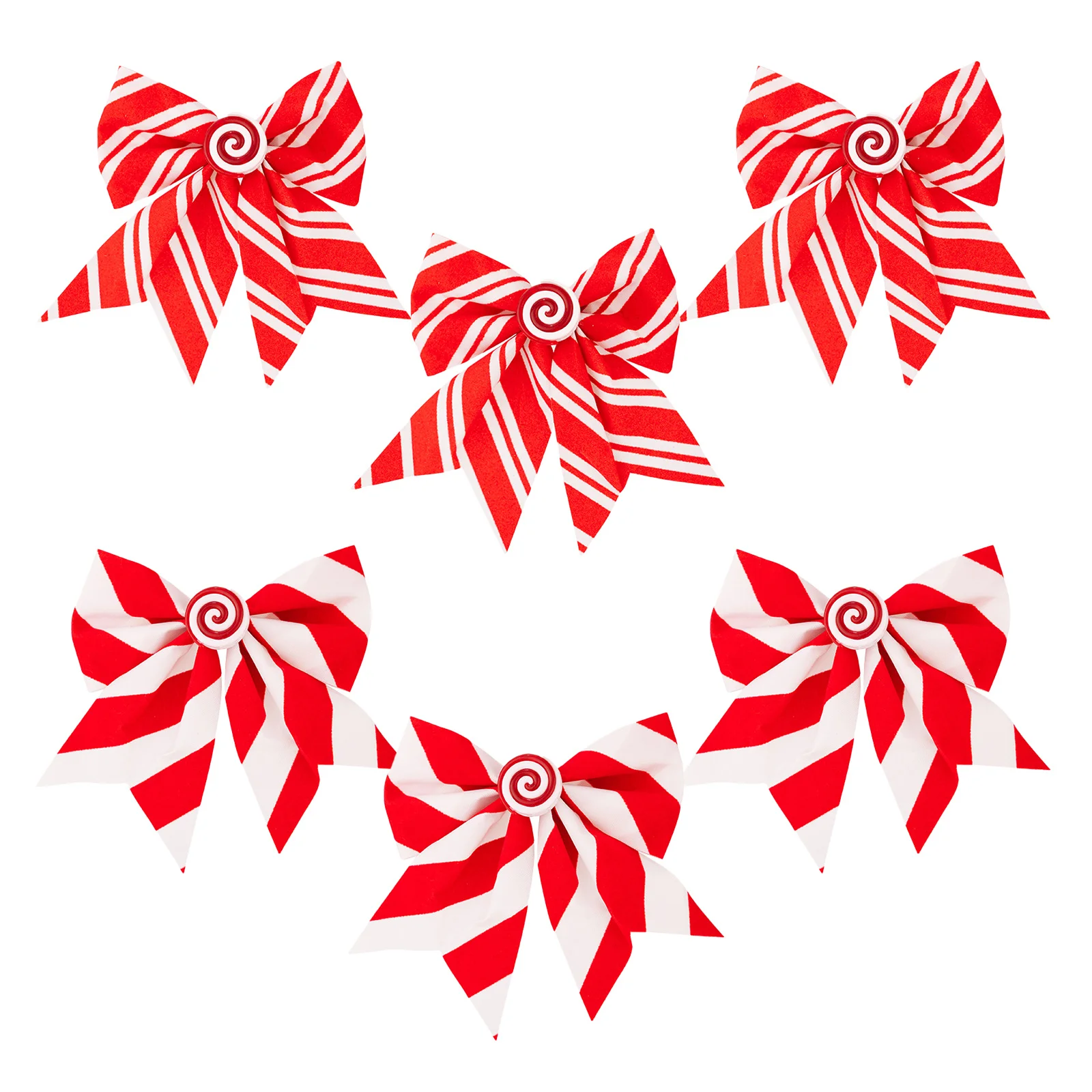 

6pcs Christmas Tree Ornaments Red White Striped 6-Inch Peppermint Bows For Tree Topper Wreath Mantel Gift Wrap Decor Festive