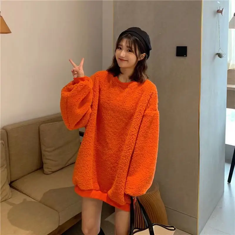 بلوزات نسائية بدون قبعة ملابس الشارع الشهير فضفاضة شتوية دافئة سميكة Y2k ملابس Harajuku Mujer Ropa وصلت حديثًا على الطراز الكوري محب Ins