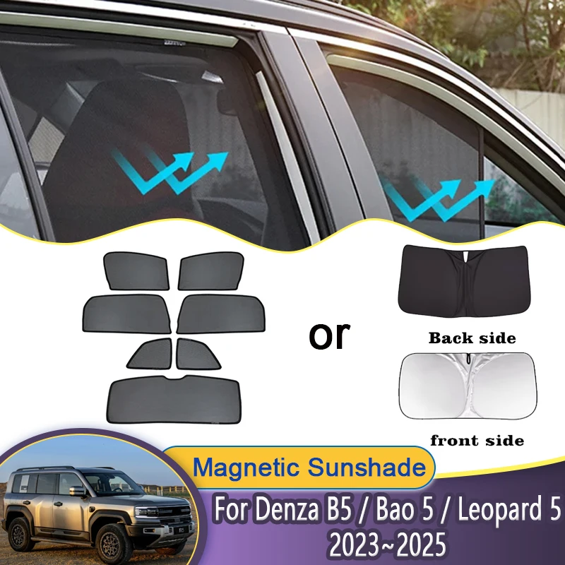 

Для Denza B5 Fang Cheng Bao 5 Leopard 5 2023 ~ 2025 2024 Автомобильные сетчатые солнцезащитные козырьки Солнцезащитный козырек Магнитные оконные шторы Шторы Аксессуары