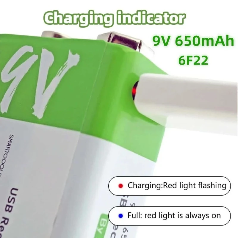 650mah 9V 6F22  Rechargeable Li-Ion Battery USB Charging Li-ion Square Battery for KTV Microphone Metal Detector Toy Multimeter