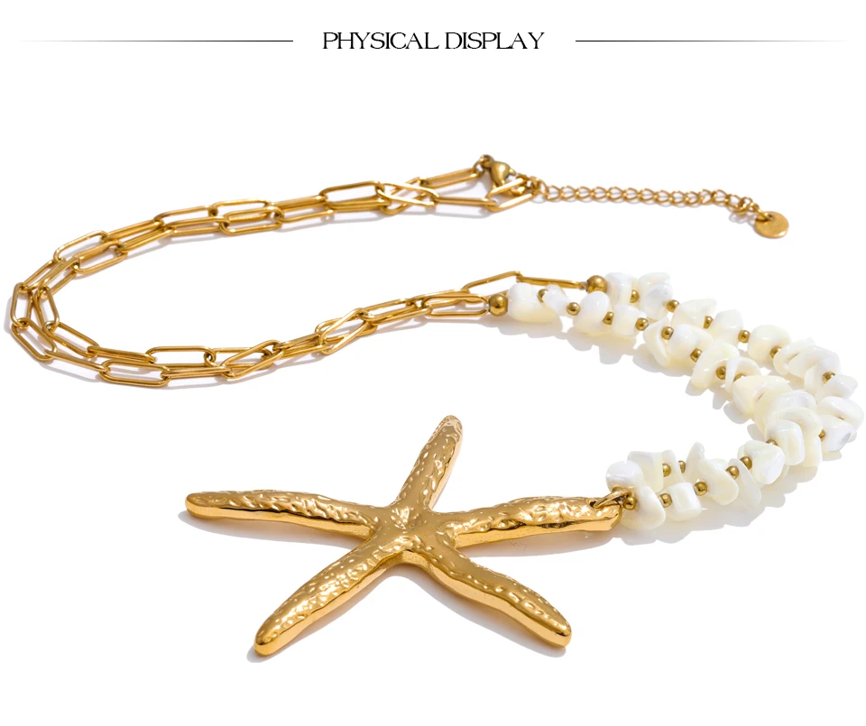 Yhpup 60 + 7 cm Ozean Stil Shell Handgemachte Kette Große Seestern Anhänger Halskette Edelstahl Strand Urlaub Schmuck 2025 – Detail 6