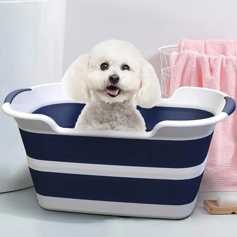 Folding Pet Bath Tub Pet Dog Grooming Tub With Drainage Hole Cat Portable Bathing Basin Kitten Foldable Bucket Wash Pet Supplies