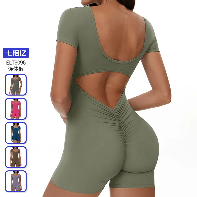 

Tight cloud-like short-sleeved yoga suit, dance training fitness suit, running, exercise and yoga one-piece suit for women 3096