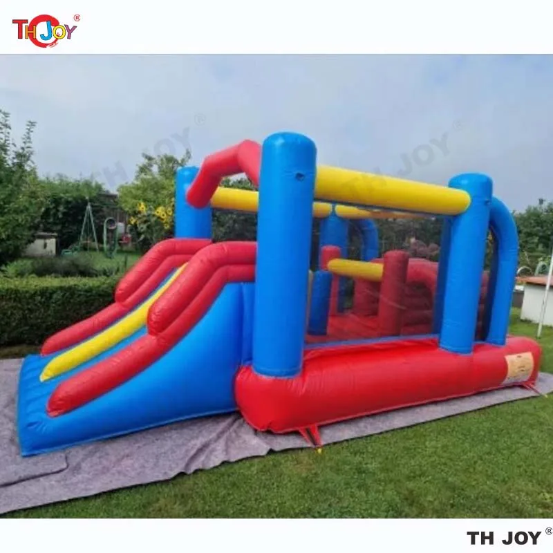 Castillo hinchable con tobogán para niños, lona inflable de PVC, azul y rojo, 5,2x2,5 m