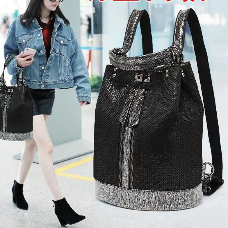 2023 New Fashion Beaded Women's Bag Leather Shoulder Bag Women's Lock Buckle Anti Theft Large Capacity Travel Backpack For Women