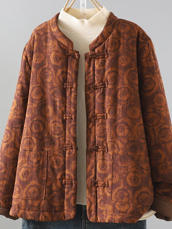 

Теплое хлопковое курто Thiened для женщин, традиционный дизайн на пуговицах, длинный свек с принтом, свободный крой, для поездок на работу