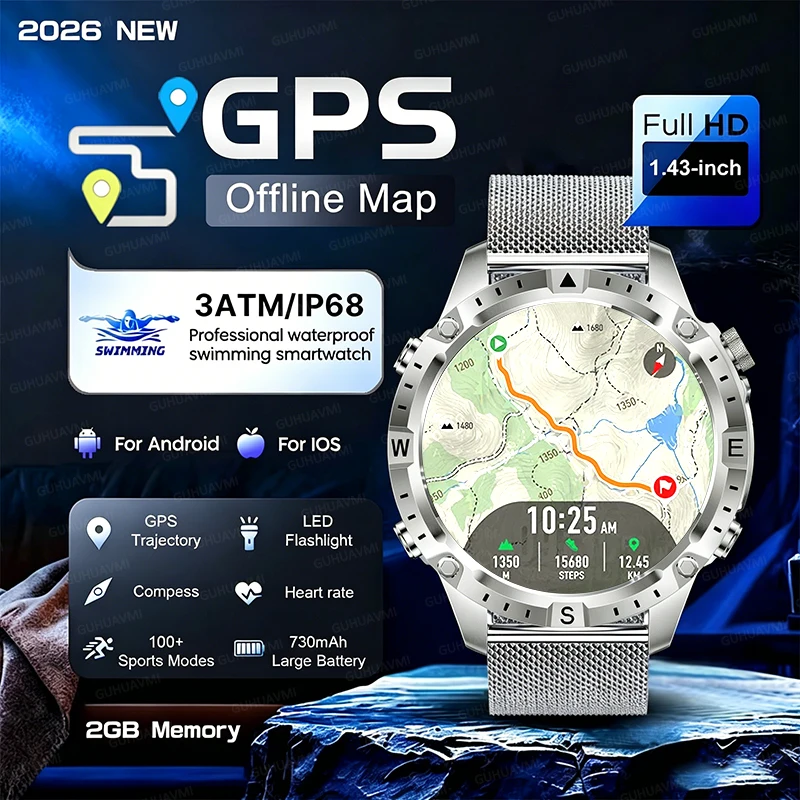 TANK NEW Outdoor Tactics Smart Watch To Have Military Offline Map Compass LED Flashlight 3ATM Waterproof 2GB RAM HD Call Watches