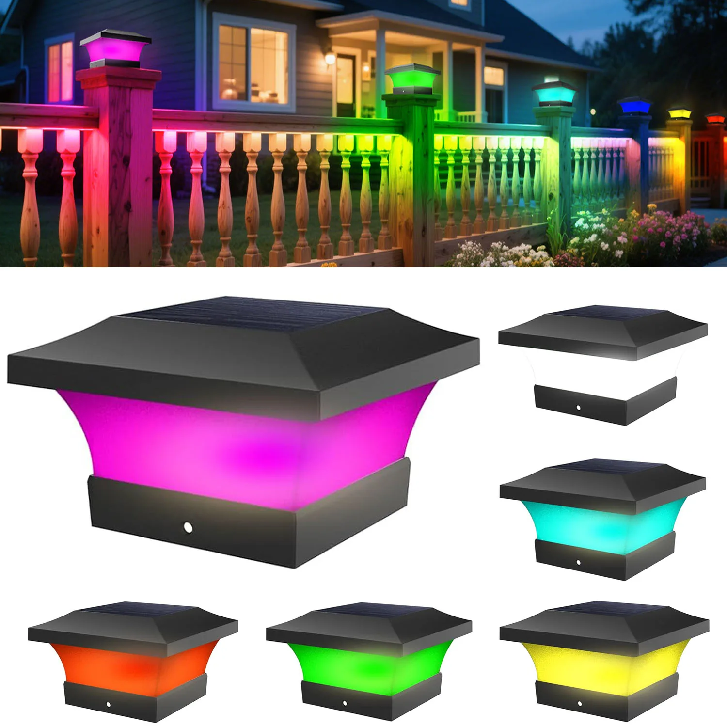RGB الشمسية آخر ضوء 4x4 اللون تغيير سياج حديقة الشارع LED مصباح للمناظر الطبيعية في الهواء الطلق ديكو مقاوم للماء عمود سطح السفينة غطاء مصباح