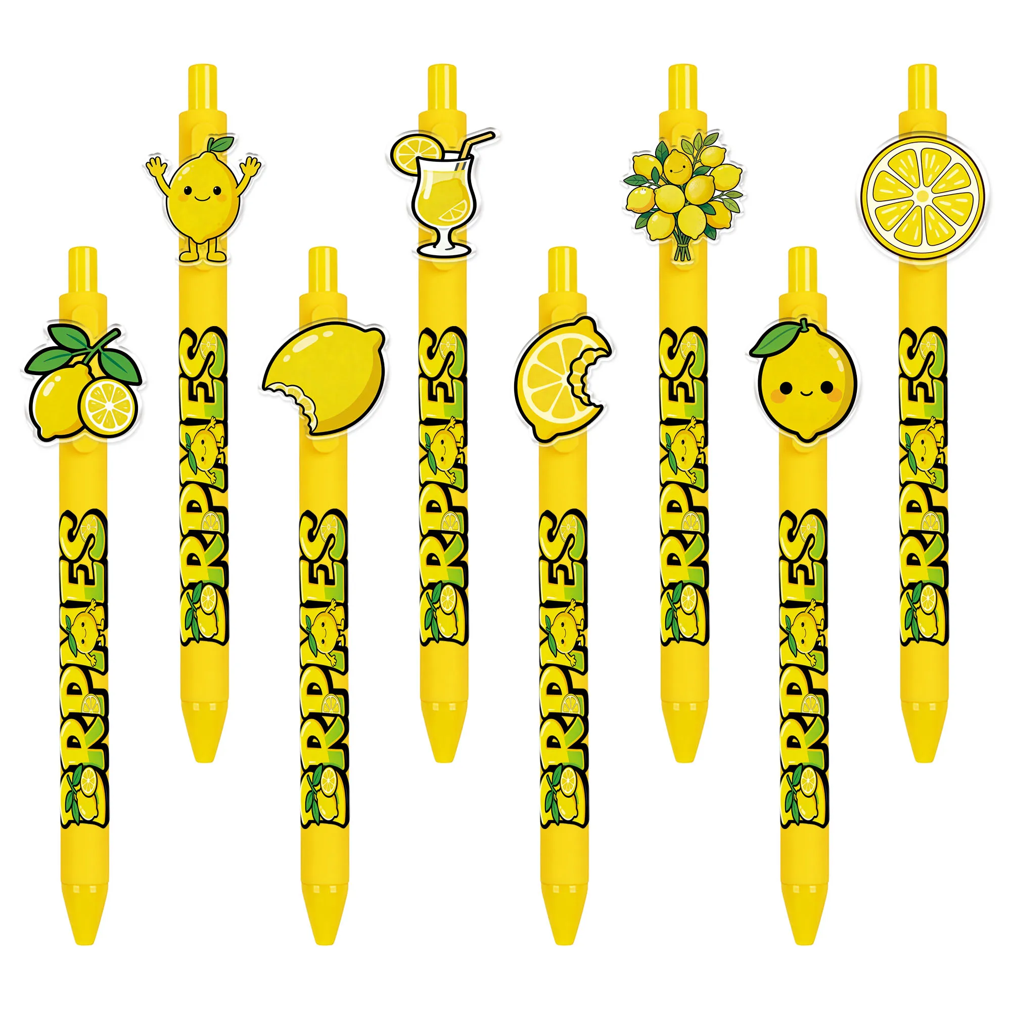 

8 pieces / 15 pieces Fresh Lemon Pattern Ballpoint Pens - Creative Lemon Slice Shape Push Pens