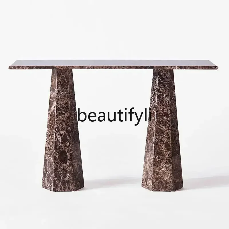

Italian minimalist natural marble entrance table light luxury ultra-narrow wall case