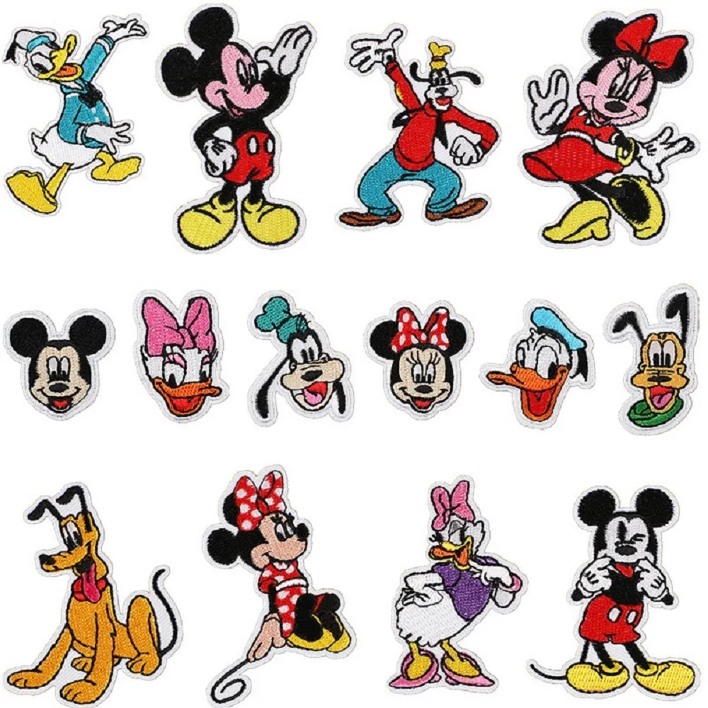 

14-26Pcs Anime Mickey Mouse Minnie Donald Duck Iron on Embroidered Patches Fabric DIY Appliques for Child Clothes Stickers