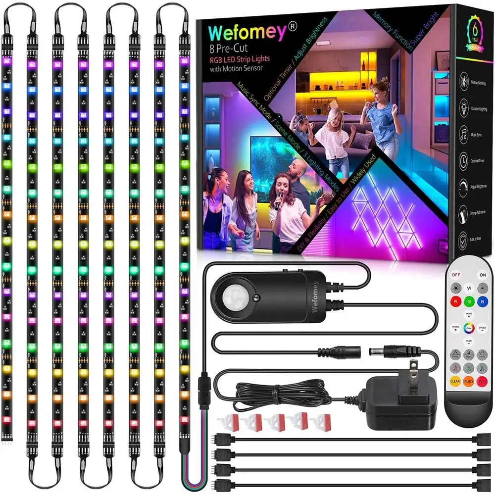 

Комплект светодиодной RGB-подсветки 12В для шкафов с датчиком движения и пультом ДУ, синхронизация с музыкой, для шкафов, столешниц и полок