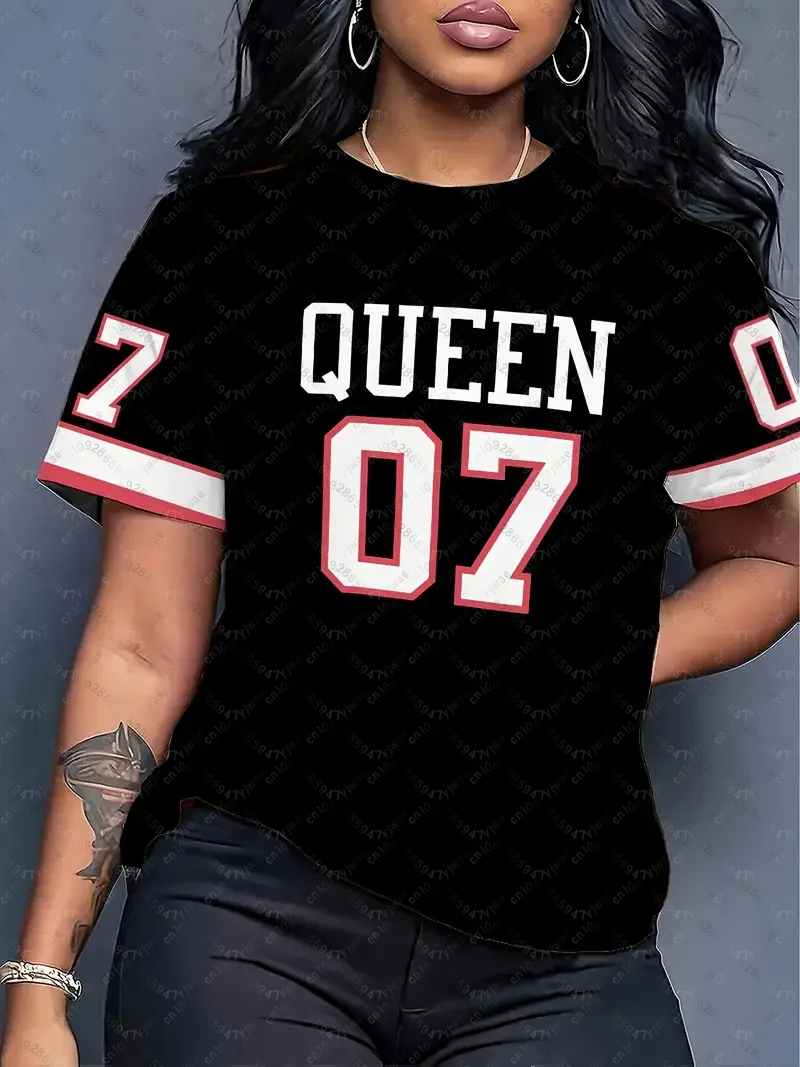 

Fashion Women's QUEEN NO.07 Printed Round Neck Short Sleeve T-Shirt Summer Graphic Tee Jerseys Plus Size Sport T-Shirt Tops