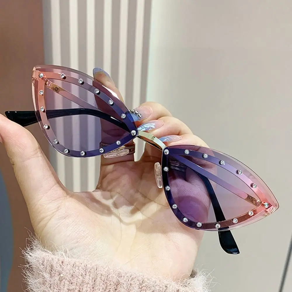 Fashion Gradient Cat Eye Sunglasses New Stylish Multicolor Rimless Shades UV400 Protection Party Sun Glasses for Women & Men