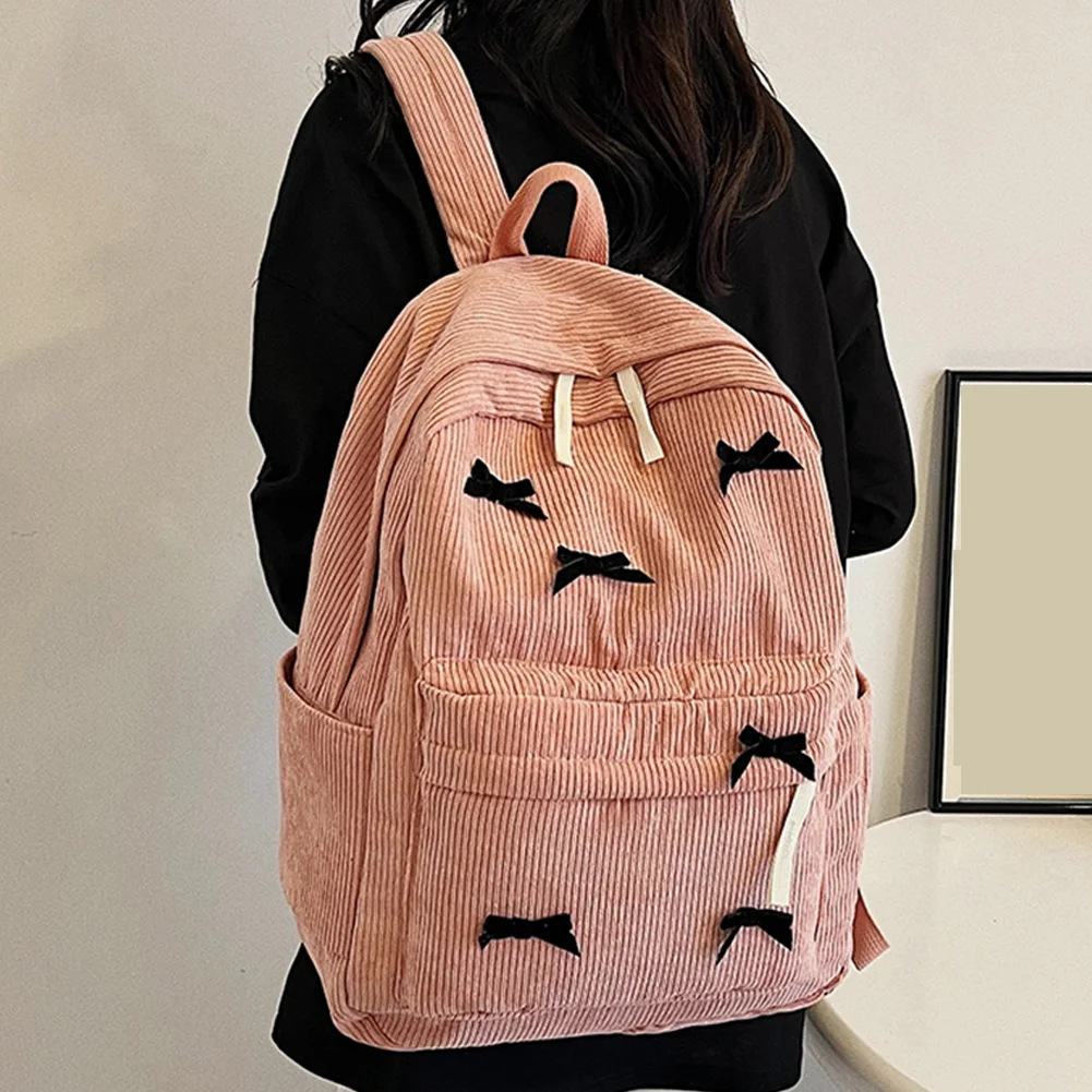 حقيبة مدرسية جمالية سوداء للفتيات ، حقيبة كتب للطلاب في سن المراهقة سروال قصير ، حقيبة نهارية للسفر بسعة كبيرة ، حقيبة ظهر للكمبيوتر المحمول الجامعي