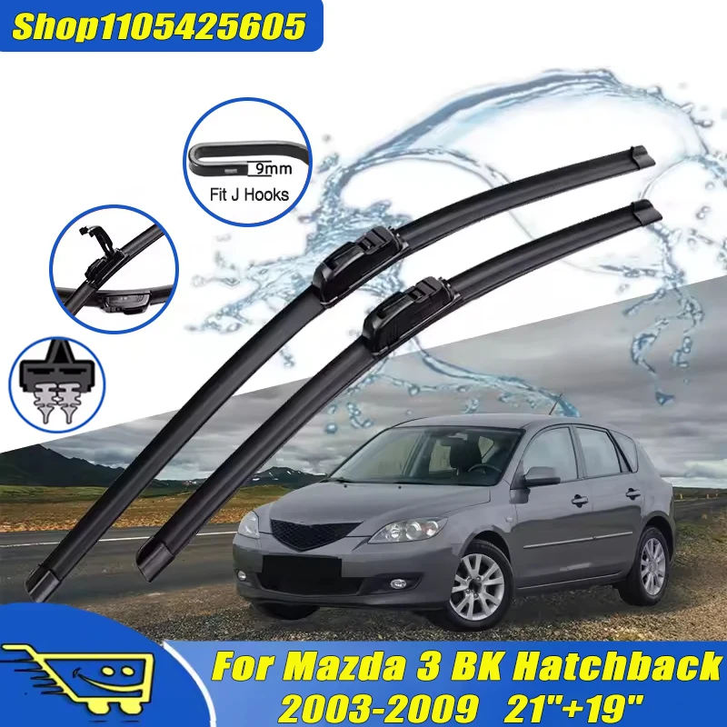 2Pcs 21"+19" Front Windshield Wiper Blades For Mazda 3 BK Hatchback 2003-2009 2004 2005 2006 Quiet Durable Windscreen Wipers