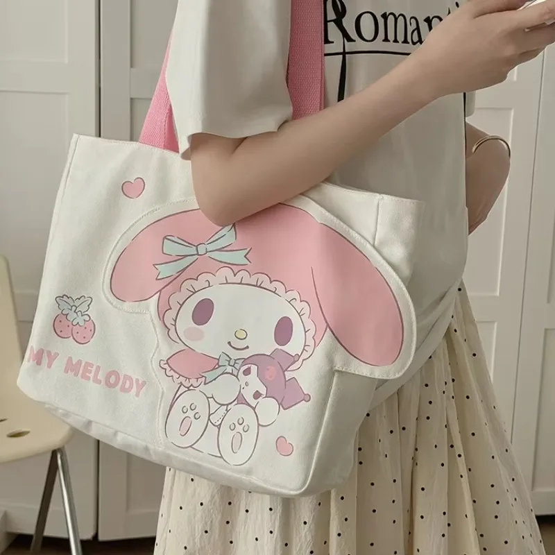 Xiuya Canvas Tote Bags for Women My Melody Cute Cartoon Fashion Japanese Style Shoulder Bag Large Capacity Kawaii Casual Handbag