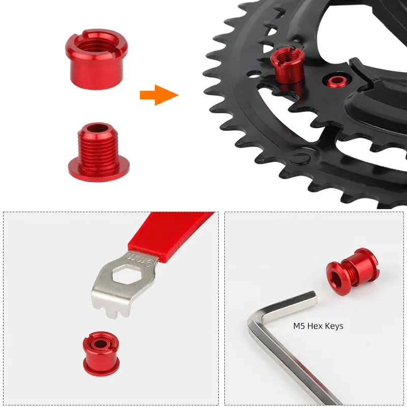 5 peças parafusos de pedaleira de bicicleta 6.5/8.5mm única corrente dupla parafuso diâmetro da porca externa. peças de bicicleta de estrada mtb de 10 mm