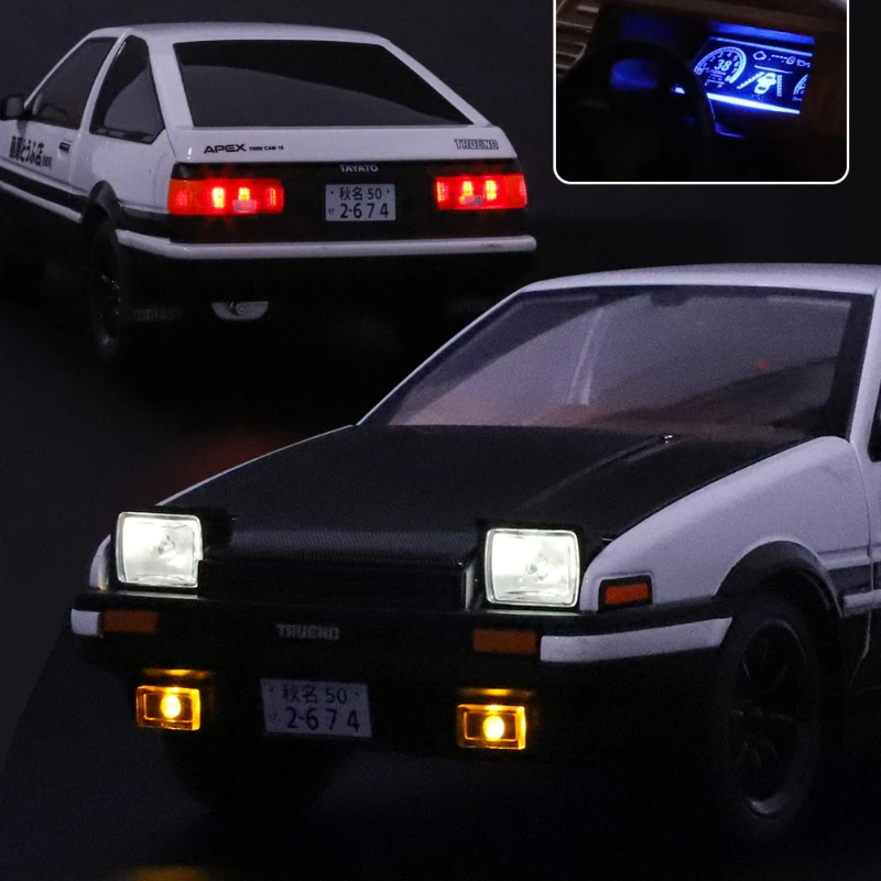 1:18 Toyota AE86 Modello di auto in lega Suono e luce Tirare indietro Giocattolo da collezione per bambini Regalo di compleanno