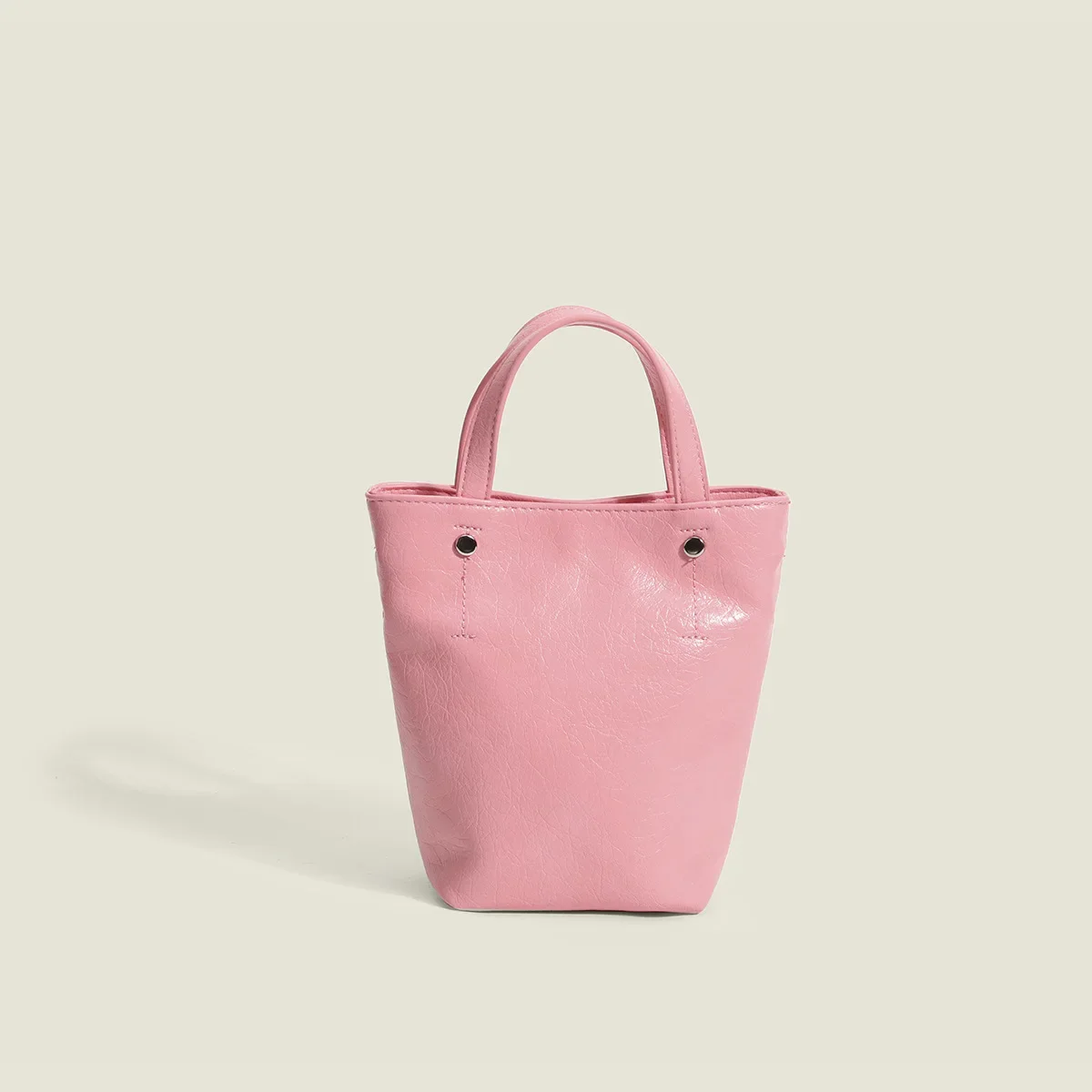 Korean silver oil wax leather mini tote bag summer new niche premium bucket shoulder crossbody bag tide bags for women handbags