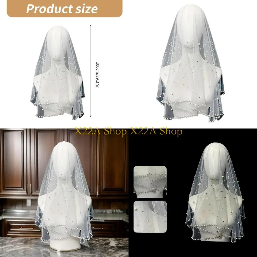 

Unique Wedding Veil for Wedding Party Studded Pearls Veil Head Scarf for Photography