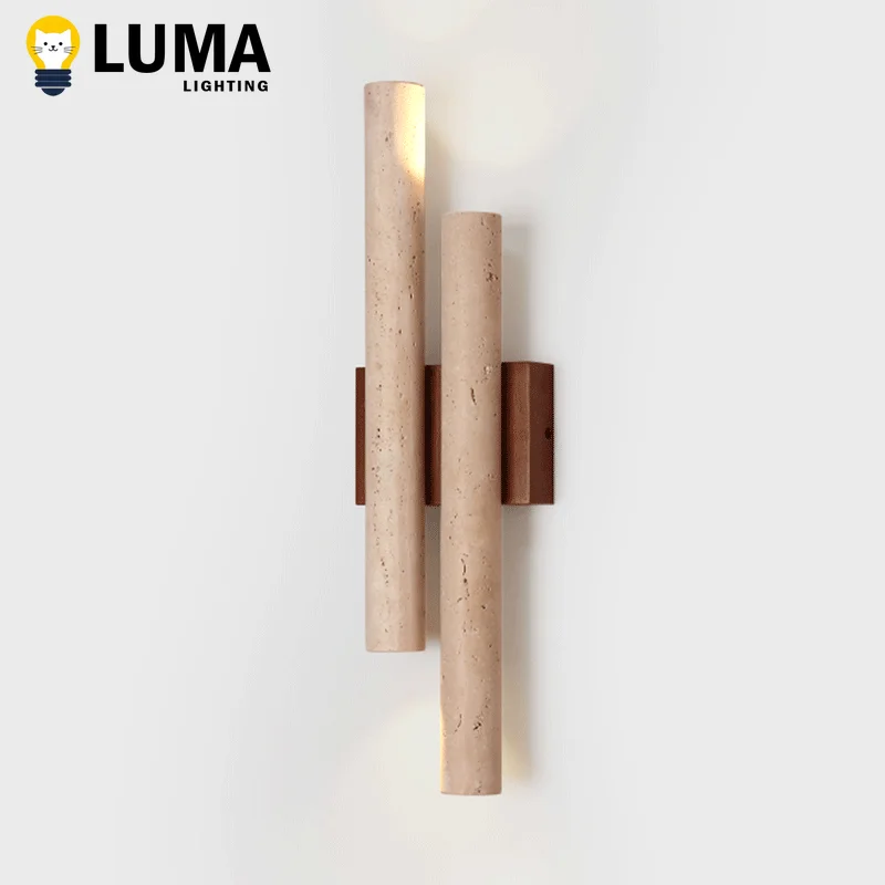 

Vintage Long Strip Bar Shape Yellow Travertine Wall Lamp Wabi-Sabi Natural Stone Wall Light for Bedroom Bedside Livingroom Decor