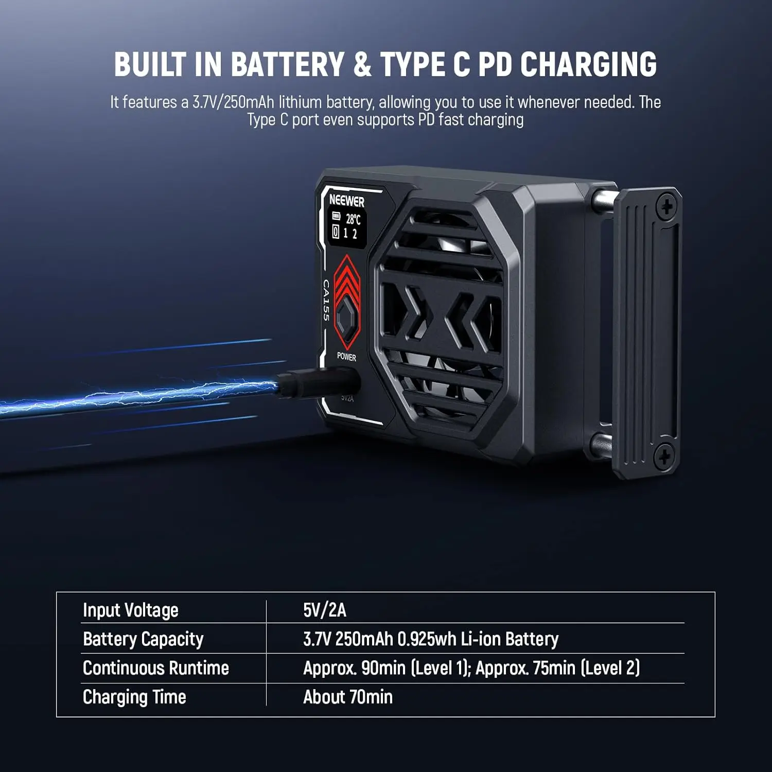 NEEWER Podstawowy Wentylator Chłodzący do Aparatu z Baterią, Zewnętrzny Chłodzik Sprężynowy do Sony ZV-E1 A6700 Canon R6 Mark II Fujifilm XS20 — zdjęcie produktu 6