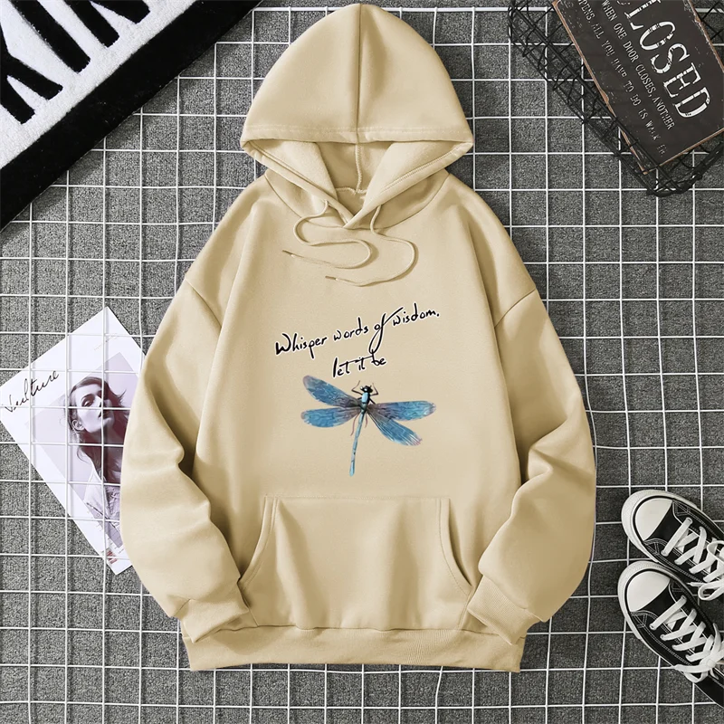 Cute Dragonfly Graphic Hooded Sweatshirt Cute Cartoon Long Sleeve Crew Neck Shirt Casual Every Day Tops Womens Clothing CYXX283