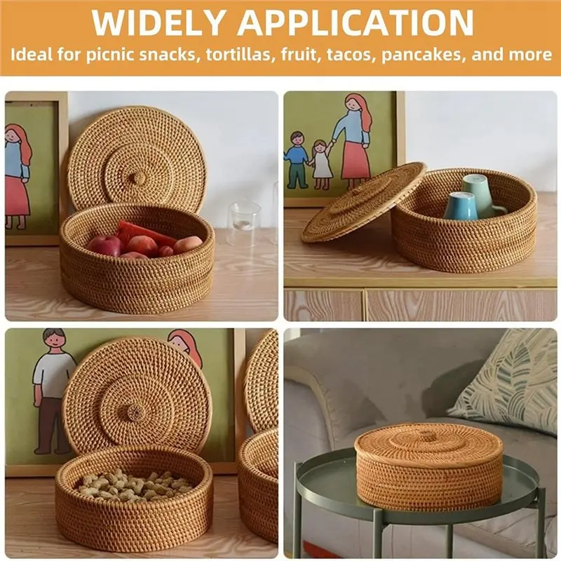 Taco Shell Storage Container, Rattan Tortilla Warmer, 10 Inches Handcrafted Tortilla Holder Basket With Removable Lid