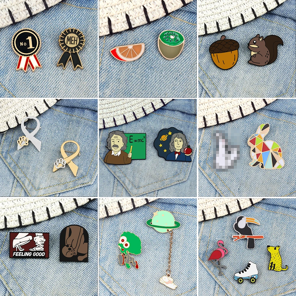 2-4Pcs/Set Sexy Enamel Pin Famous Scientist Honor No.1 Medal Badge Creative Rabbit Origami Cartoon Animal Brooch Clothes Jewelry