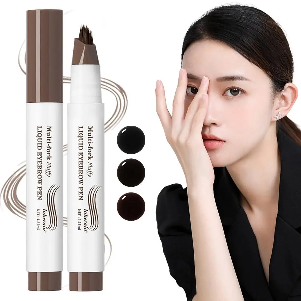3Colors Eyebrow Pen Waterproof 4 Split Tip Eyebrows Eyebrow Makeup Waterproof Eyebrow Tattoo Pen Pencil Pen Liquid Black Q6J5