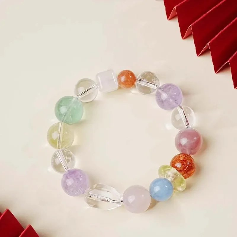 Rainbow Duobao Bracelet Women's Fresh and Sweet Pure Natural Crystal Bracelet Lucky Transshipment Dopamine Beaded Jewelry