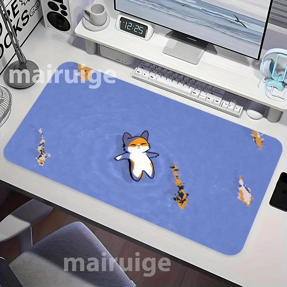 Water Cat Fish Mouse Pad Large Computer Office Game Table Mat XXL Rubber Anti-slip Stitched Edge PC Keyboard Mats Long Desk Pads