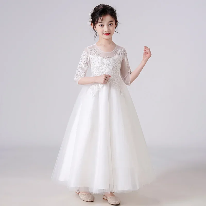 Robe de Mariée Blanche Moelleuse à Manches sulfet Moyennes pour Fille et Garçon, Tenue de Banquet d'Anniversaire, Nouvelle Collection