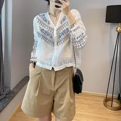 Cárdigan de manga larga con cuello en V a rayas para mujer, camisa elegante de moda Harajuku ajustada, Tops casuales sueltos, ropa para mujer