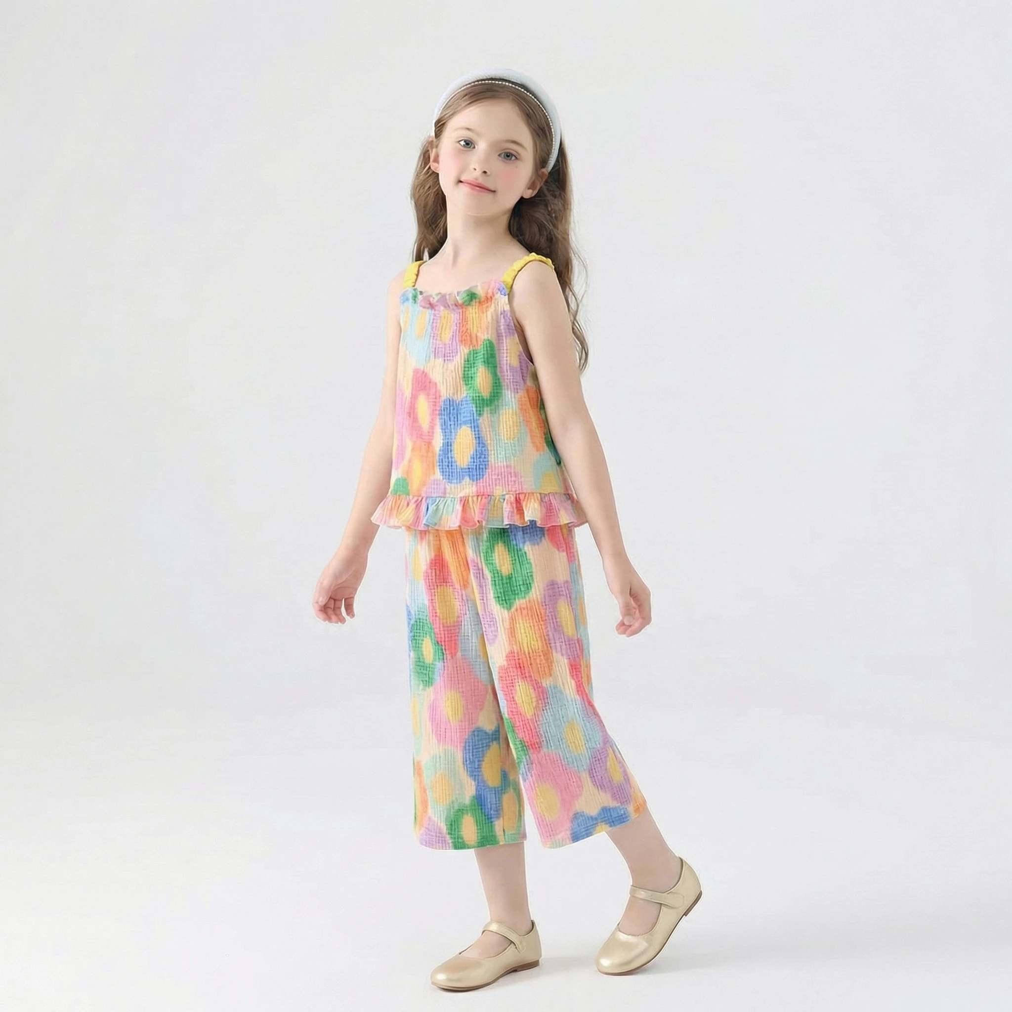 seasonsea-ベビー服-花柄-サマータンクトップとパンツセット-通気性-110-150cm-女の子用服-4-12歳-女の子用カジュアルスーツ