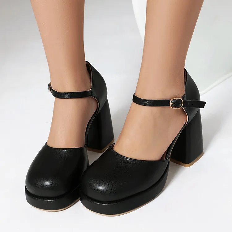 

ORCHA LISA Милые женские сандалии в стиле Мэри Джейн с круглым носком, блочный каблук 9 см, платформа 2 см, пряжка, ремешок, большой размер 47-48, свидание