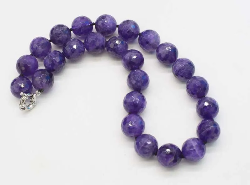 wholesale 12mm amethyst  faceted round  necklace 17.5inch  nature beads gemstone womamn gift