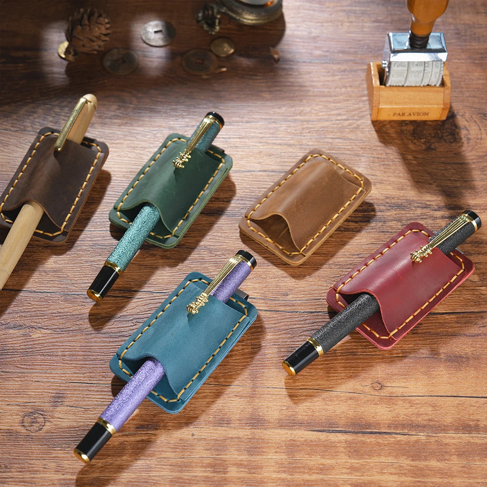 Multi-Purpose Vintage Leather Travel File Organizer with Pen Loop & Document Holder