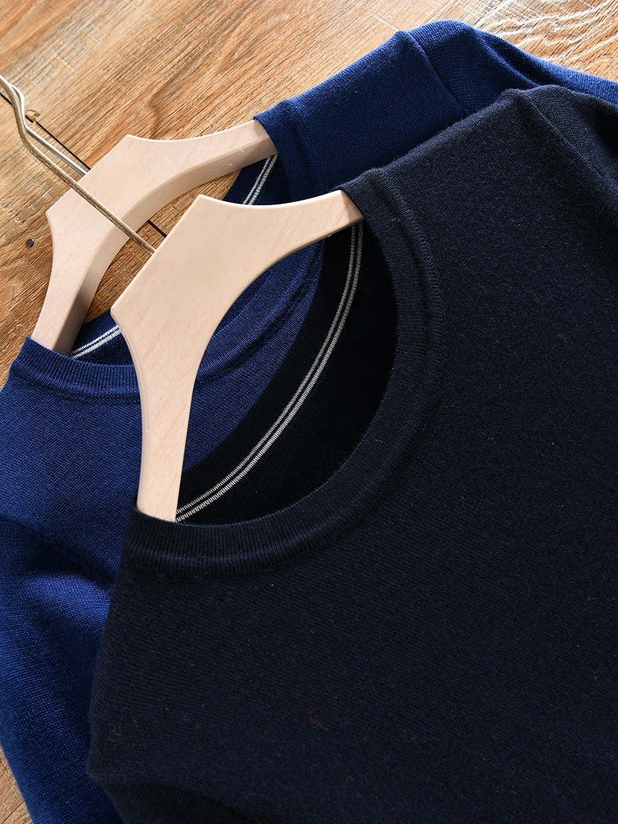

Italian Style 100 Wool Men's round Neck Casual Knitted Sweater Overhead Winter Autumn Seasonal Comfortable Fit Basic Style Lo...