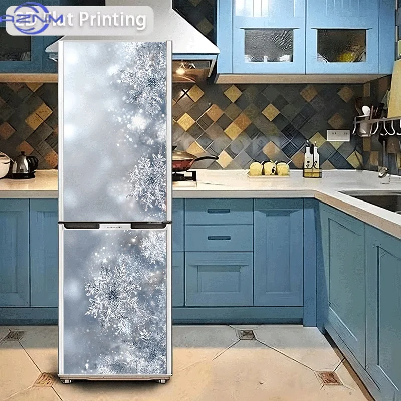 Refrigerator Sticker [] Winter Snow Weaving Crystal Theme Design Wall Sticker Decoration Wallpaper Self-Adhesive Refrigerator