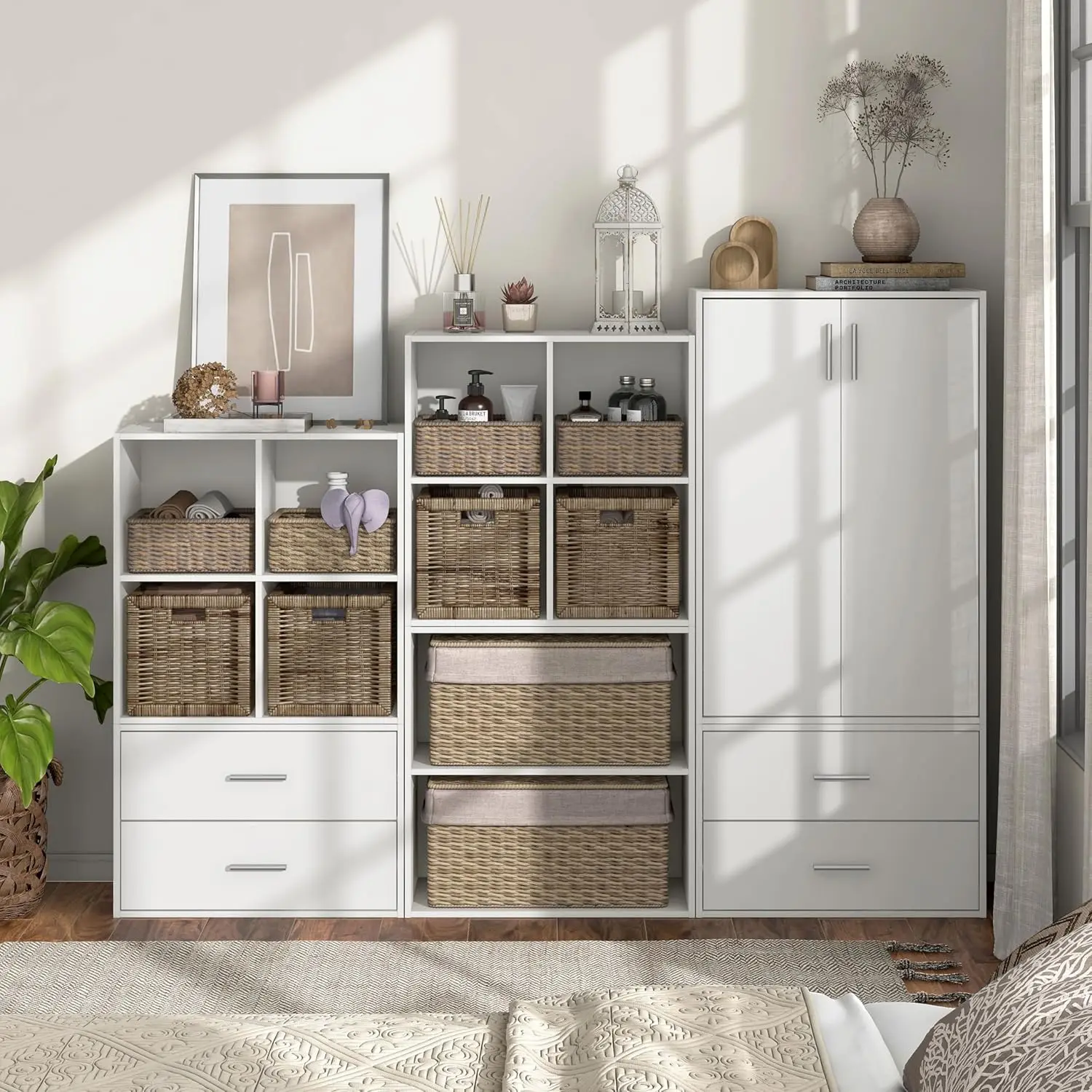 Stapelbare kinderboekenplank wit, 4-cubby organizer met bakken voor speelgoedopslag en kamerdecoratie