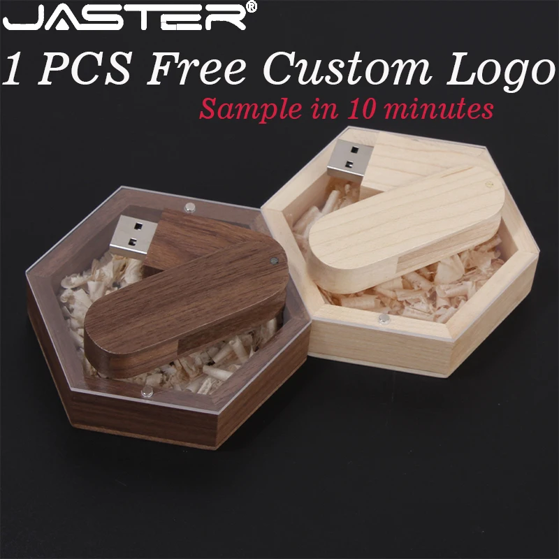 

JASTER USB Flash Drives 1PCS Free Custom Logo Pen Drive Wooden USB with Gift Box Various Styles 128GB 64GB Creative Memory Stick