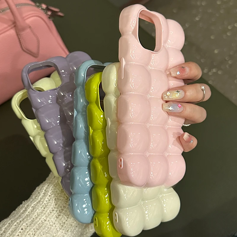 Japanese and Korean chubby puffs feel  phone case for iPhone 14 13 11 12 Pro Max girl anti-drop air cushion shell  Back Cover